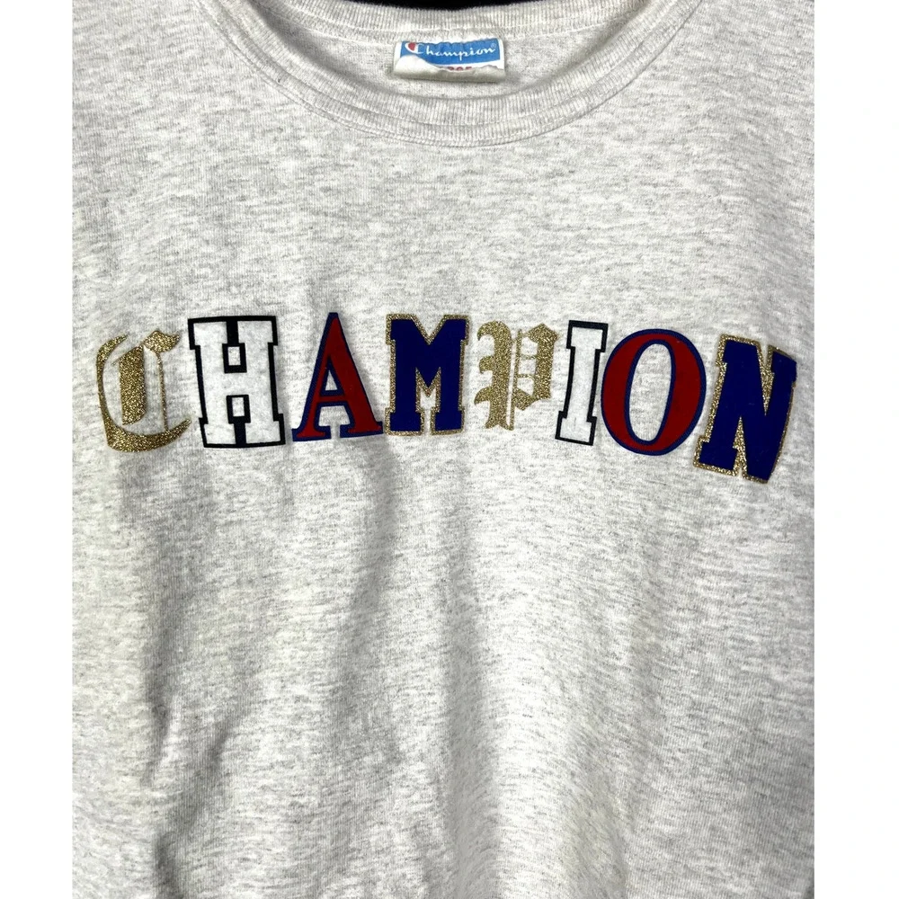 Champion Retro 90s Old English Metallic Logo Men's Large Light Gray T-Shirt - Picture 3 of 5